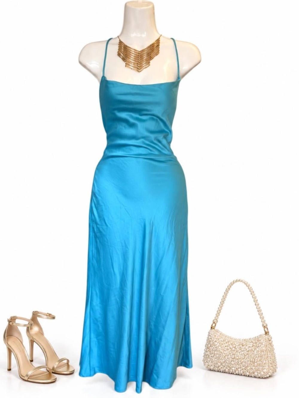 Princess Polly Teal Satin Lace Up Back Maxi Dress Size 0